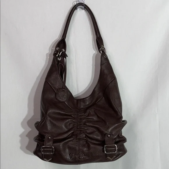 Jessica Simpson Brown Pebbled Shoulder Bag JS5132 Slouchy Buckle Hobo Purse - Picture 4 of 12